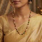 Traditional Multicolor Beaded Pearl Necklace with Red & Green Stone (1 Pc) - Image 3