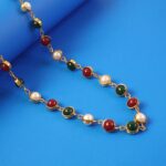 Traditional Multicolor Beaded Pearl Necklace with Red & Green Stone (1 Pc) - Image 4