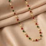 Traditional Multicolor Beaded Pearl Necklace with Red & Green Stone (1 Pc) - Image 6