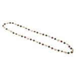 Traditional Multicolor Beaded Pearl Necklace with Red & Green Stone (1 Pc) - Image 5