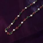Traditional Multicolor Beaded Pearl Necklace with Red & Green Stone (1 Pc) - Image 7