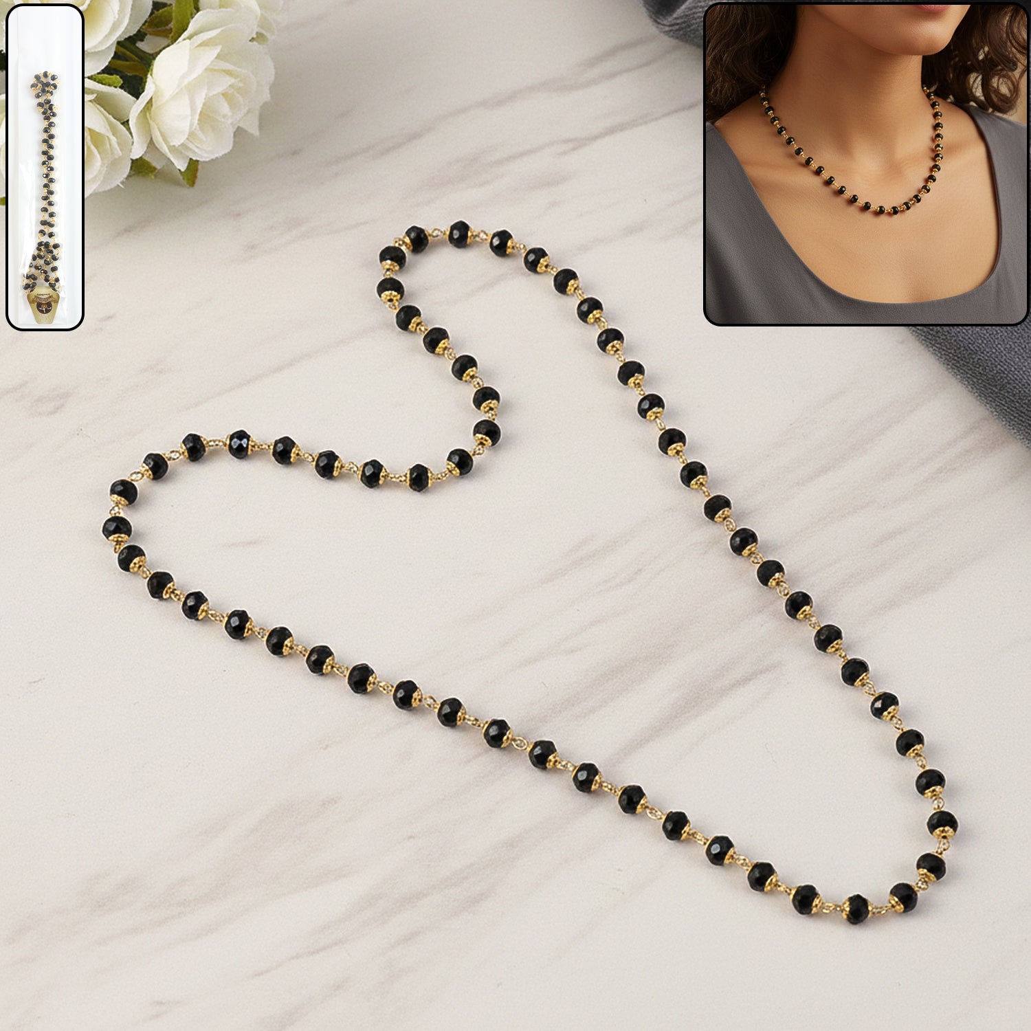 black-stone-chain-0.jpg Traditional Black Beads Mangalsutra Style Necklace for Women (1 pc) - Image 1