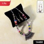 Premium Multicolor Beaded Oxidised Necklace (1 Pc Set) - Image 2