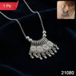 Oxidised Silver Finish Floral Chandelier Pendant Necklace (1 Pc) - Image 2