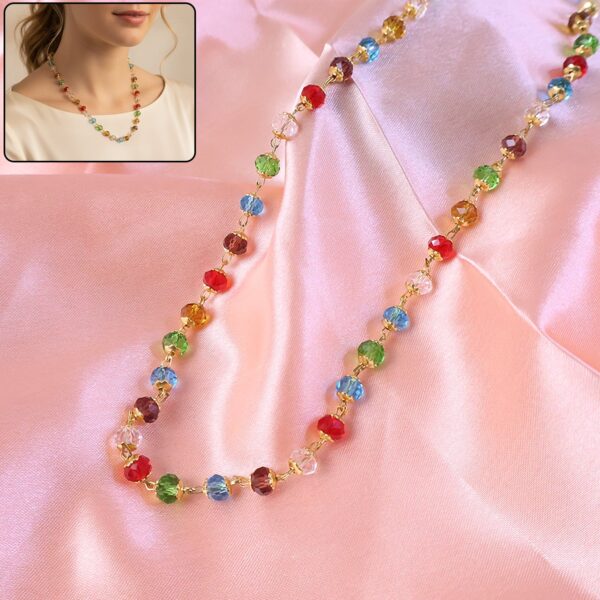 Multicolour crystal beaded necklace with gold-tone links