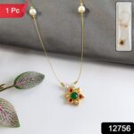 Traditional Multicolor Stone Floral Pendant Necklace Chain (1 Pc) - Image 2