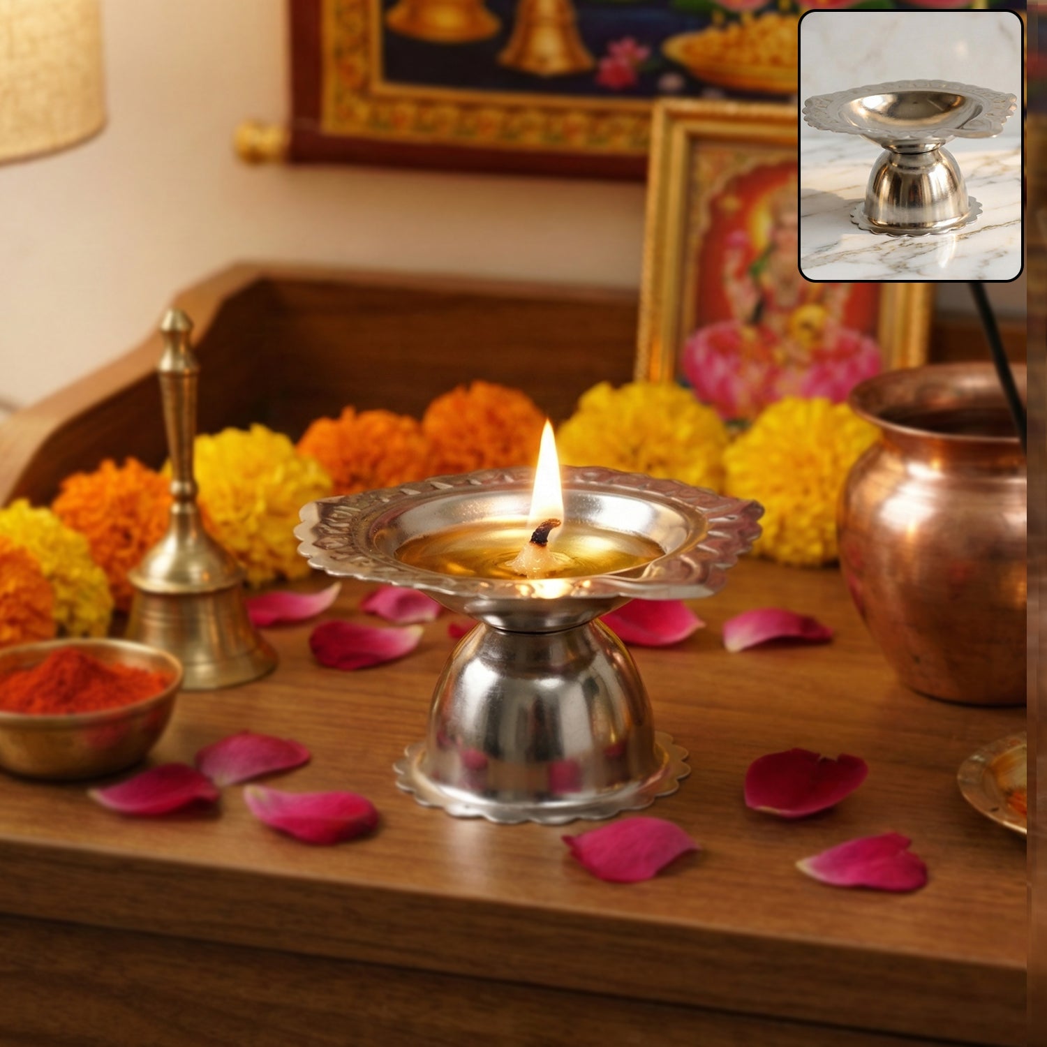 diya-WOSKU-01.jpg Traditional Stainless Steel Pooja Diya Stand