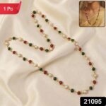 Traditional Multicolor Beaded Pearl Necklace with Red & Green Stone (1 Pc) - Image 2