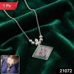 Traditional Square Motif Oxidised Silver Finish Pendant Necklace (1 Pc) - Image 2