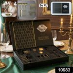 Premium Gold Finish Stainless Steel Cutlery Set with Luxury Gift Box (24 Pc Set) - Image 2