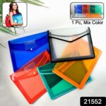 Transparent Document File Folder Multi-Color Button Closure File Bags (1 Pc / Mix Color) - Image 2