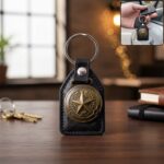 Premium Leather Finish Metal Star Emblem Keychain