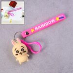 Cute Bunny Character Keychain with Rainbow Strap
