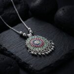 Antique Silver-Tone Oxidized Floral Mandala Pendant Necklace (1 Pc)
