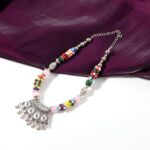 Premium Multicolor Beaded Oxidised Necklace (1 Pc Set) - Image 4