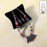 Multicolor beaded oxidised necklace set with matching earrings