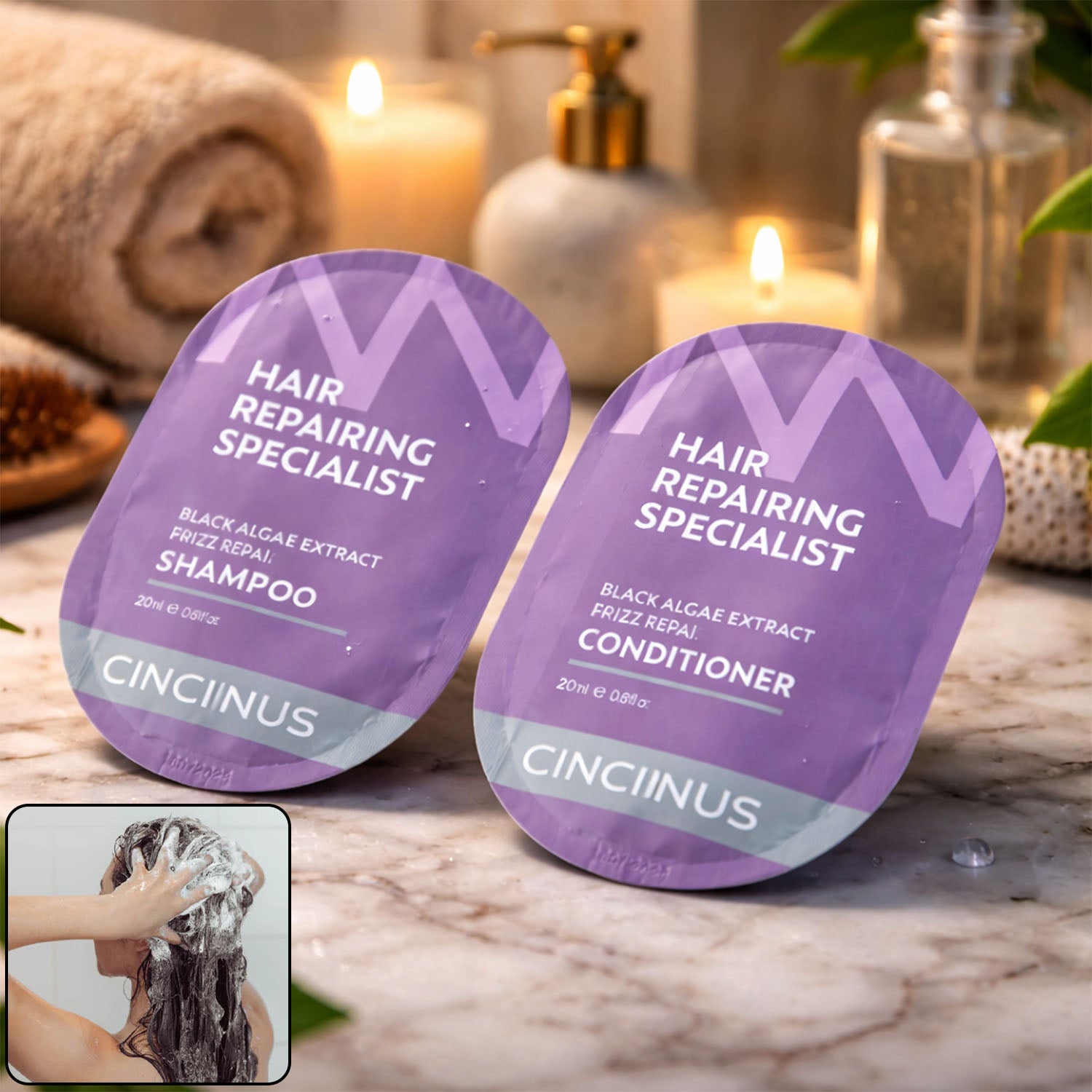 shampooconditionersachet-WOSKU-01.jpg Hair Repair Shampoo and Conditioner Combo Sachet Set (2 Pc, 20ML Each) - Image 1