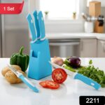 Stainless Steel Knife & Peeler Set with Stand - 6 Pcs - Image 2