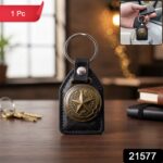 Premium Leather Finish Metal Star Emblem Keychain (1 Pc) - Image 2