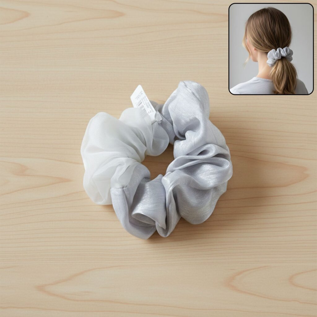 Dual-Tone Satin and Mesh Fabric Hair Scrunchie