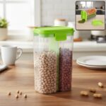 Plastic 2 Sections Air Tight Transparent Food Grain Cereal Storage Container (2 ltr)