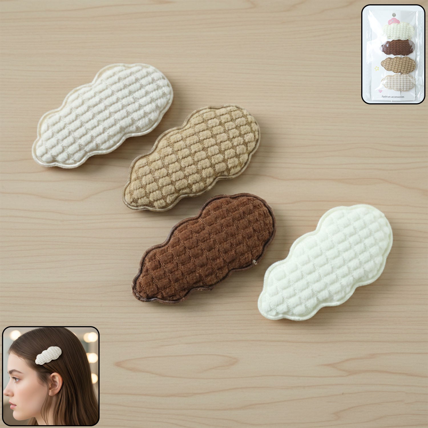 texturedpadshairclip-WOSKU-01.jpg Set of 4 premium padded cloud shape hair clips for girls